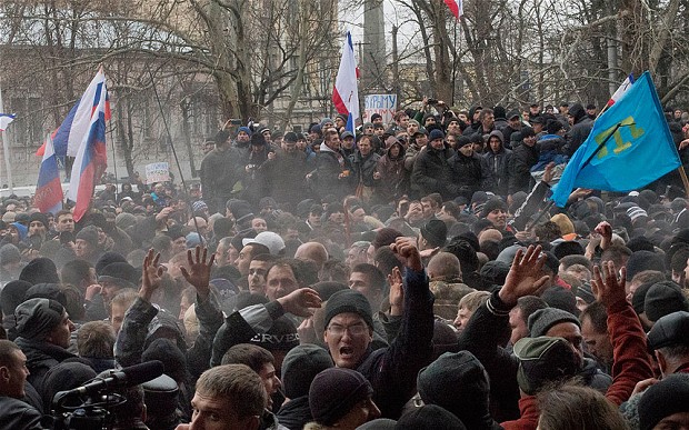 Pro-Russian protestors in Simferopol, Crimea.